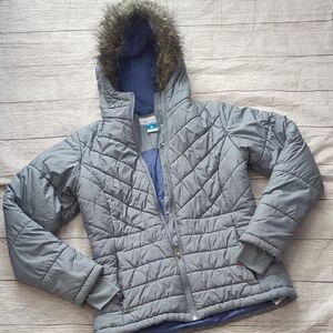 Columbia Gray Jacket with Faux Fur Trim